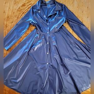 Elements Rainwear Single Breasted Long PVC Raincoat in Blue Pearl